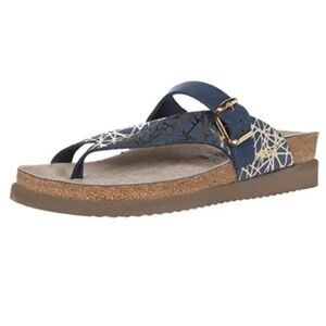 Mephisto Helen Navy Gold Metallic Toe-Post Thong Comfort Sandal Size 41 US 11